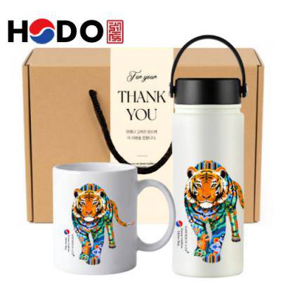 한국의 멋 단청 호작도 호랑이 핸들 텀블러 550ml 도자기 머그 선물세트