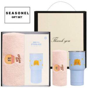 시즈넬 선물세트 카카오 코마사40수타올(1개)+카카오스텐매트텀블러