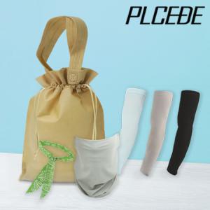 플씨드 여름 4종 복주머니 파우치 C세트 (귀걸이형 프리미엄 패턴 체크 멀티스카프+아쿠아 쿨토시+물방울 쿨스
