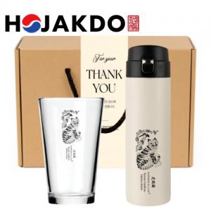 한국전통 호작도 원터치 텀블러 470ml 샤이닝 글라스 선물세트